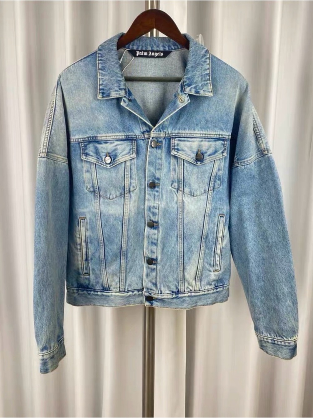 🚩steal Palm Angels Light Blue Denim Jacket with Black Label